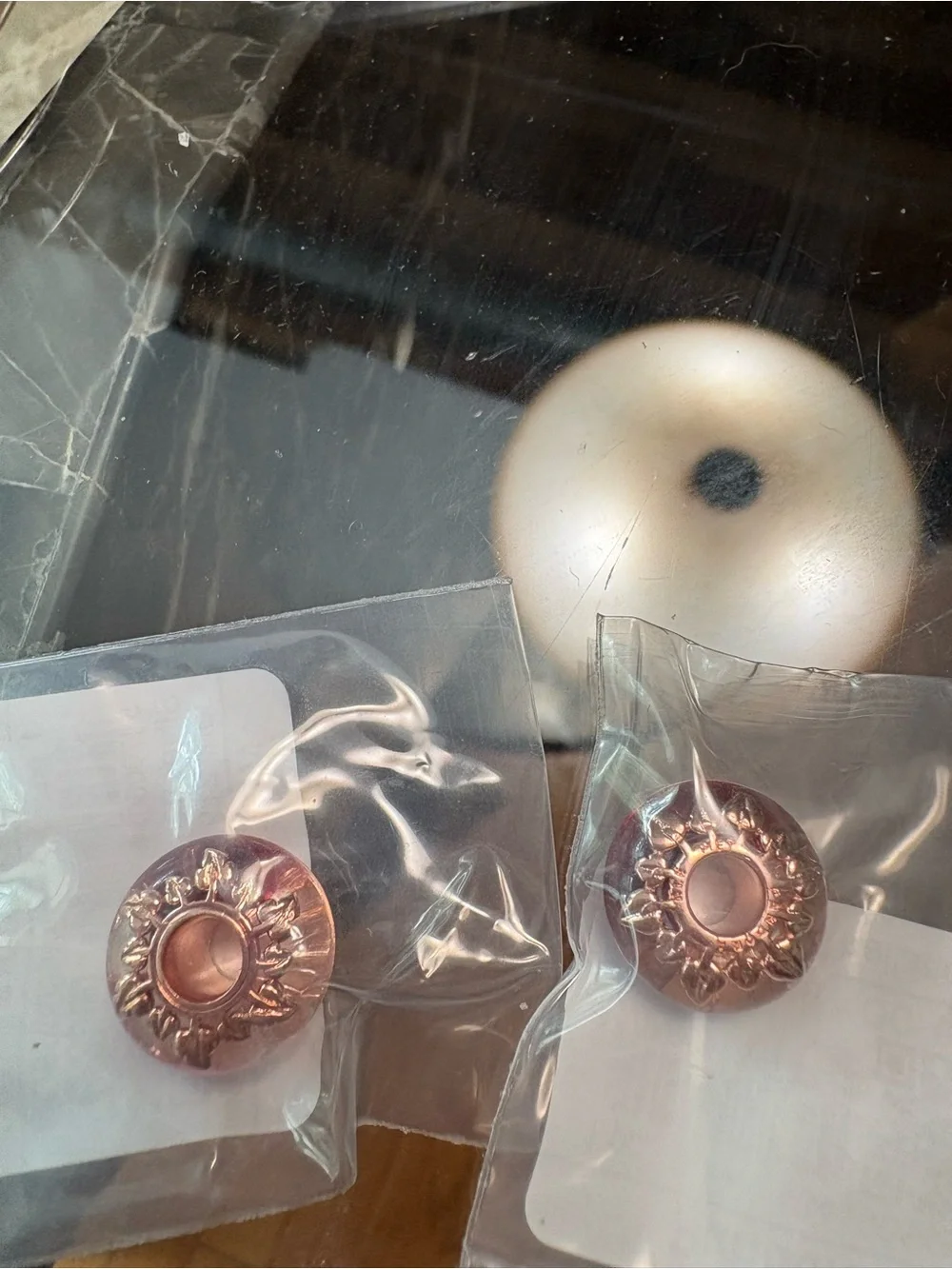 Decorative Metallic Rose Gold Pink Beads - Set of 2
